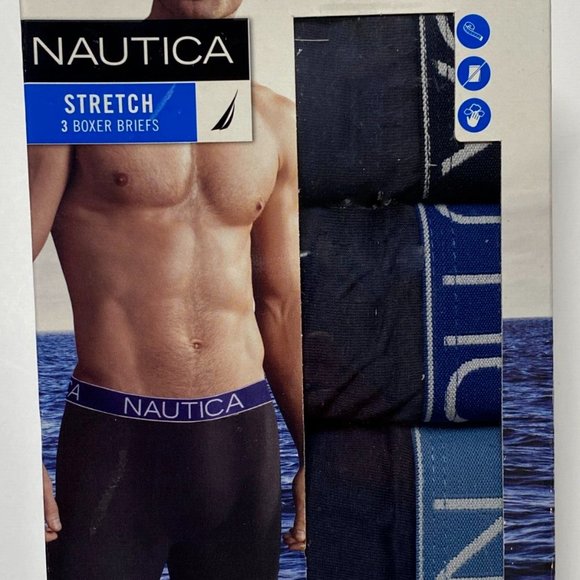 Nautica Stretch Cotton Boxer Briefs - Large - Blue Shades - NWT - 3 Pack - Picture 1 of 3